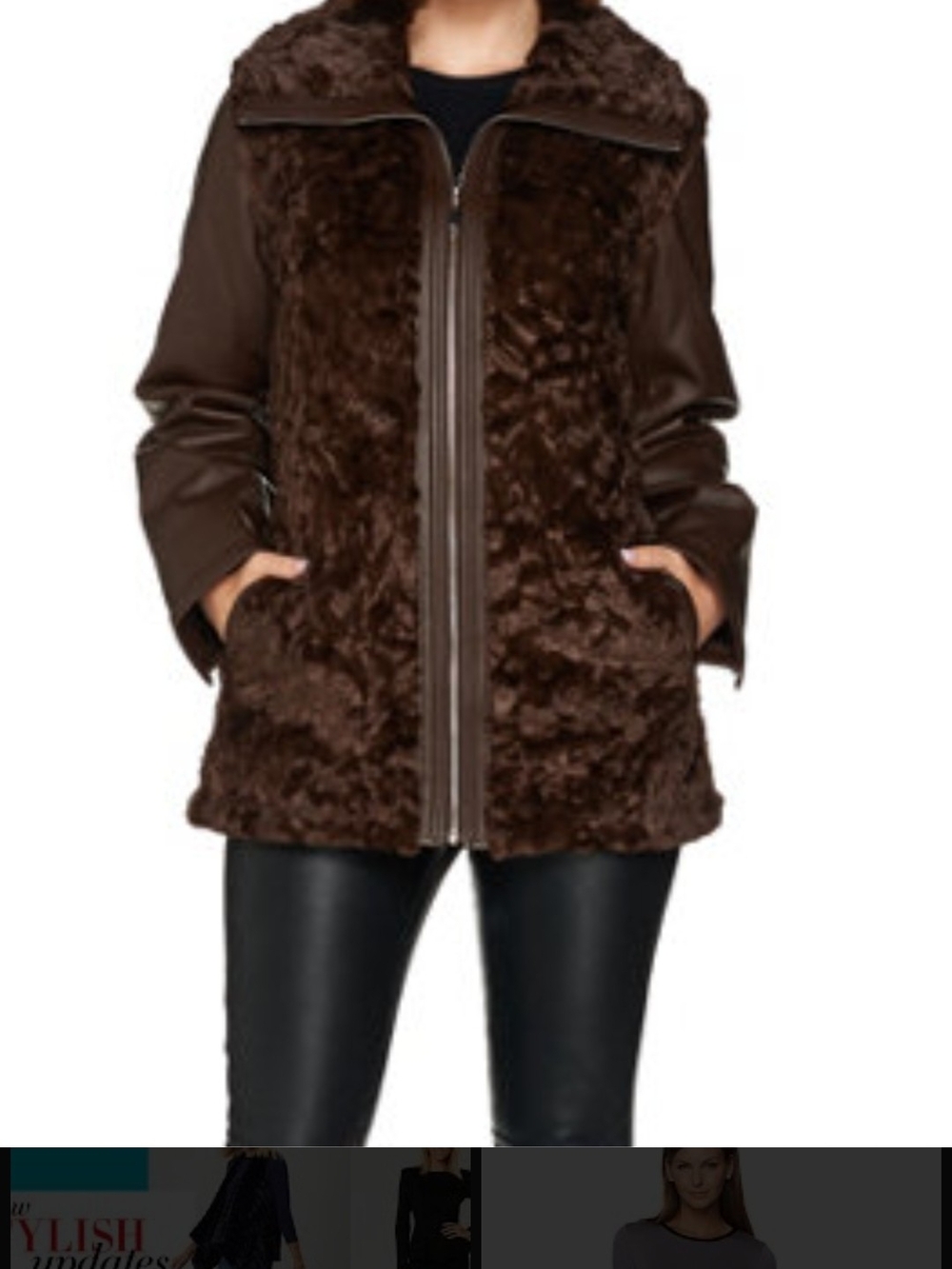 dennis basso Faux Fur and Faux Leather Jacket Vest W/ Removable Sleeves Large